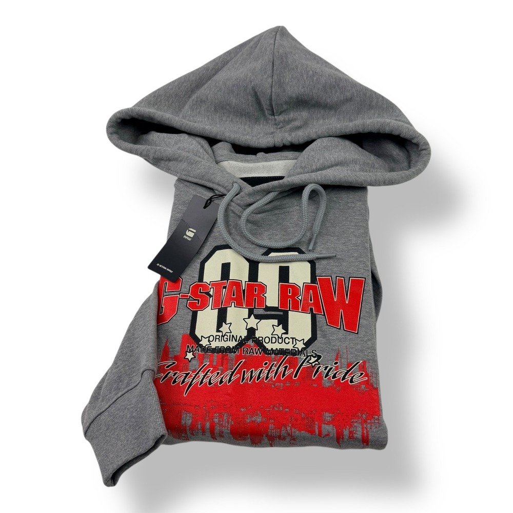 G-Star Raw Mens XL Skyline HDD Graphic‎ Hoodie Sweatshirt Grey NWT D24929-D68